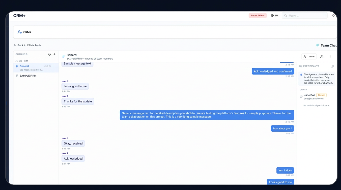 Team Chat channels inside DocketPro